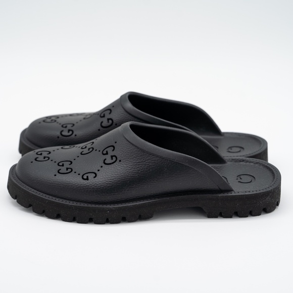 size 10G 10.5 US Gucci Slip On Sandal Cut Out Monogram Black Trek Slides - Picture 4 of 11
